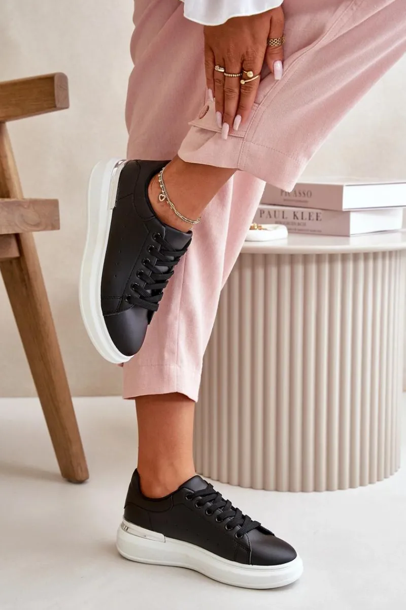 Trampki Damskie Niskie>Boto Niskie Trampki Damskie Na Platformie Z Eko Skóry Czarne Nevelena