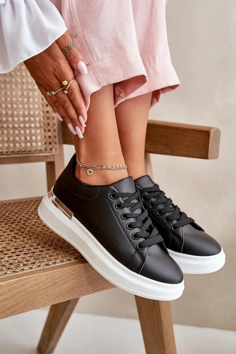 Trampki Damskie Niskie>Boto Niskie Trampki Damskie Na Platformie Z Eko Skóry Czarne Nevelena