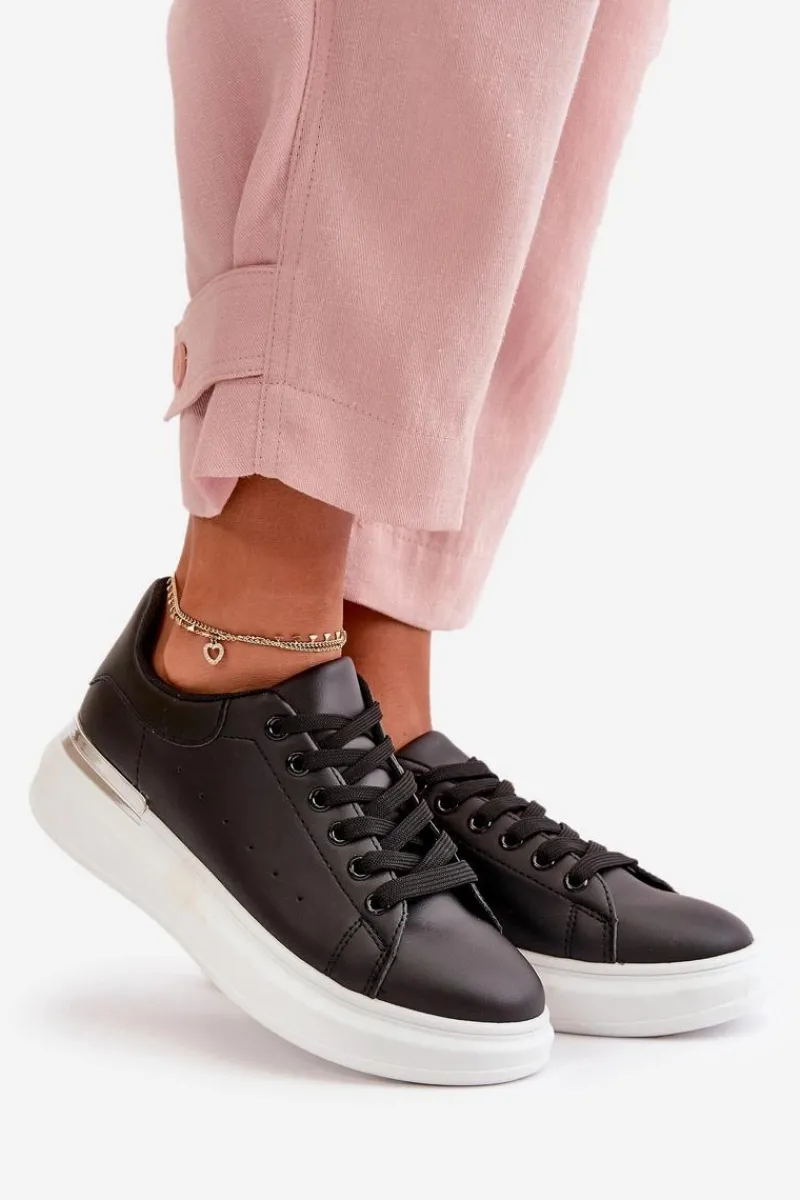 Trampki Damskie Niskie>Boto Niskie Trampki Damskie Na Platformie Z Eko Skóry Czarne Nevelena