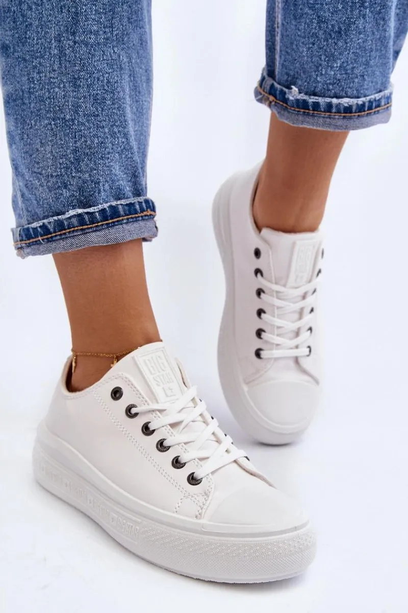 Best Niskie Trampki Damskie Ocieplane Białe Big Star MM274029 Damskie Trampki Damskie Big Star|Trampki Damskie Wysokie