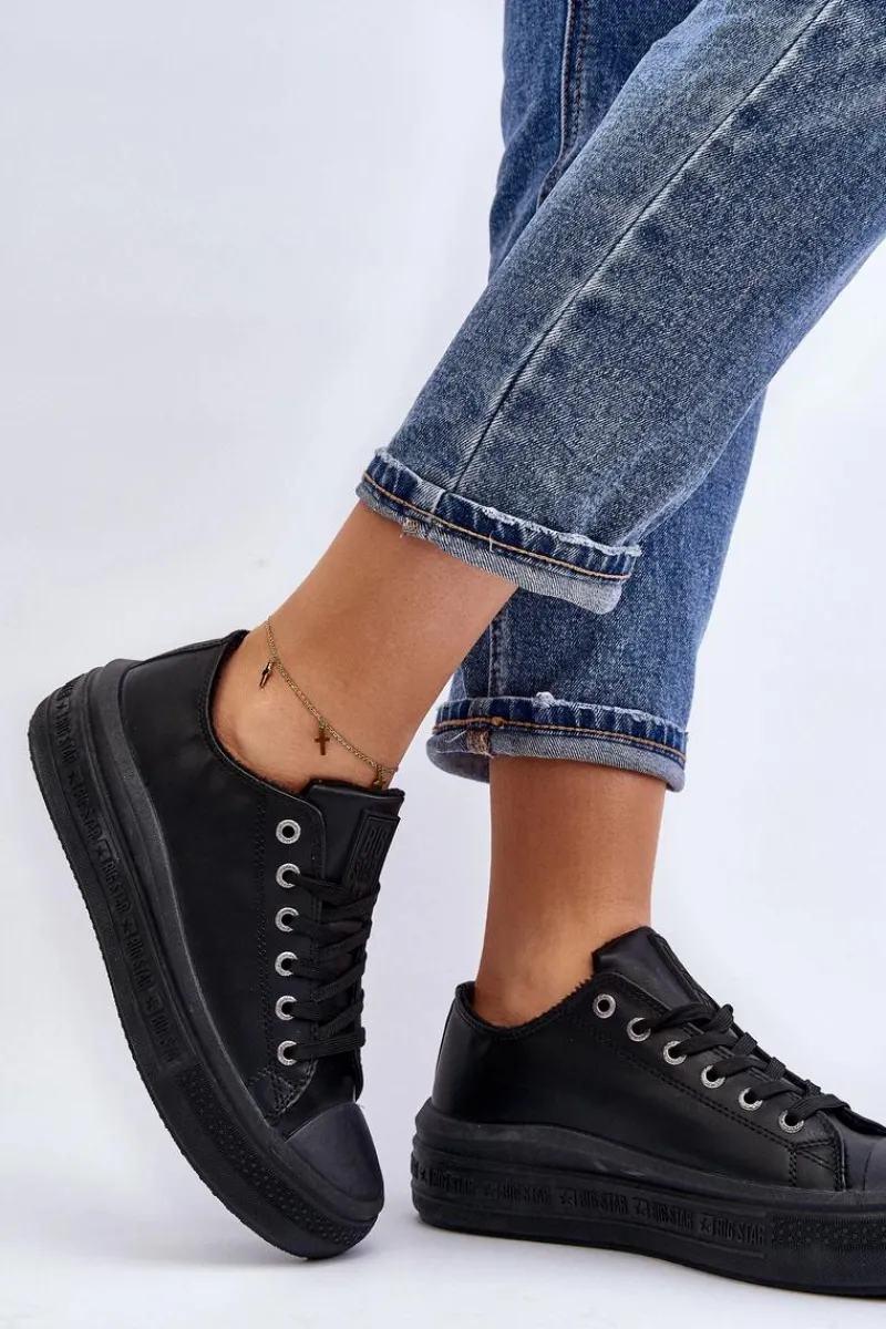 Clearance Big Star Shoes Niskie Trampki Damskie Ocieplane Czarne Big Star MM274031