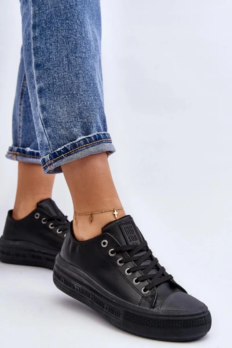 Clearance Big Star Shoes Niskie Trampki Damskie Ocieplane Czarne Big Star MM274031
