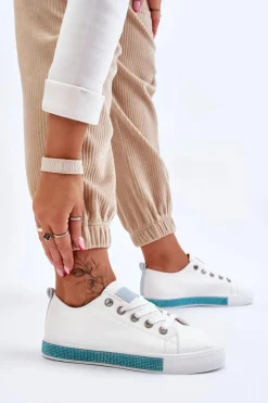 Best Niskie Trampki Damskie Z Dżetami Biało-Niebieskie Demira Damskie Trampki Damskie Niskie