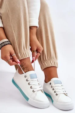 Best Niskie Trampki Damskie Z Dżetami Biało-Niebieskie Demira Damskie Trampki Damskie Niskie