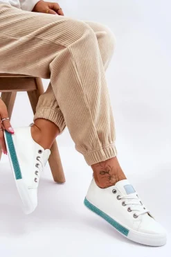 Best Niskie Trampki Damskie Z Dżetami Biało-Niebieskie Demira Damskie Trampki Damskie Niskie