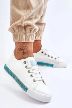 Best Niskie Trampki Damskie Z Dżetami Biało-Niebieskie Demira Damskie Trampki Damskie Niskie