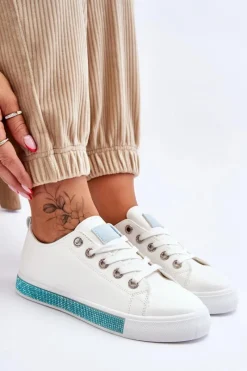 Best Niskie Trampki Damskie Z Dżetami Biało-Niebieskie Demira Damskie Trampki Damskie Niskie