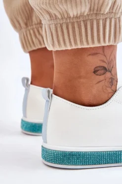 Best Niskie Trampki Damskie Z Dżetami Biało-Niebieskie Demira Damskie Trampki Damskie Niskie