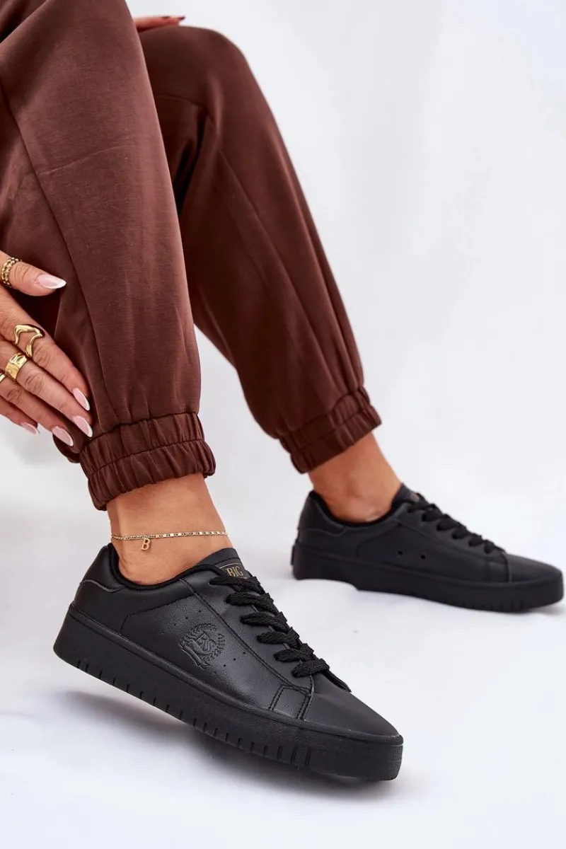 New Niskie Trampki Damskie Z Eko Skóry Big Star NN274576 Czarne Damskie Trampki Damskie Big Star|Trampki Damskie Niskie