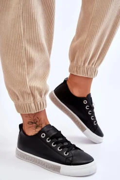 Trampki Damskie Niskie>Boto Niskie Trampki Damskie Z Dżetami Czarno-Białe Demira