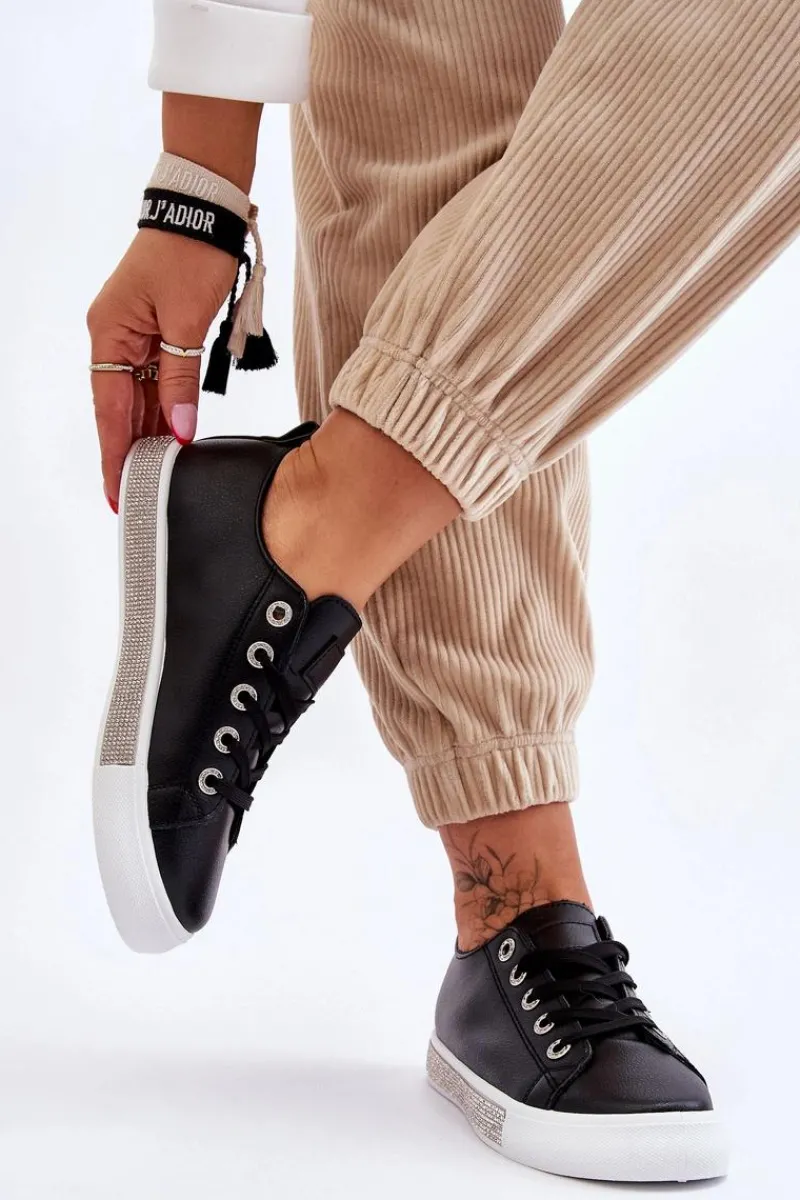 Trampki Damskie Niskie>Boto Niskie Trampki Damskie Z Dżetami Czarno-Białe Demira