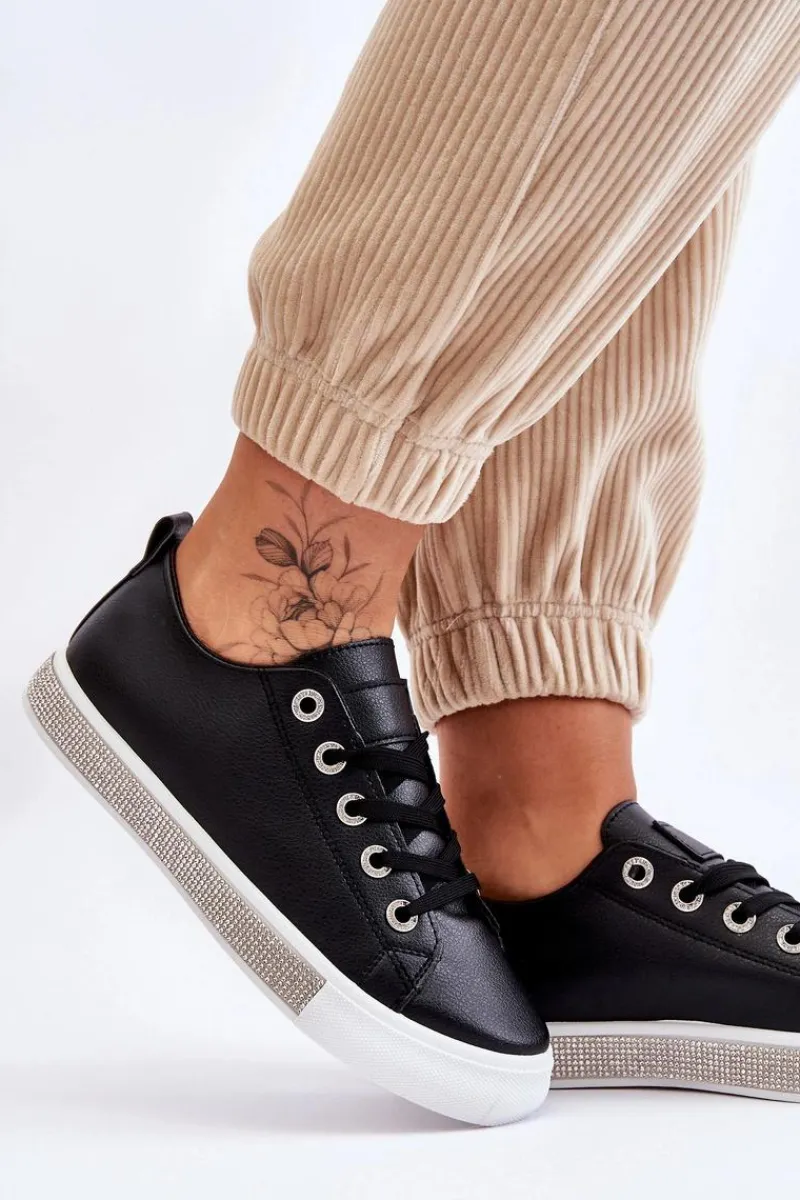 Trampki Damskie Niskie>Boto Niskie Trampki Damskie Z Dżetami Czarno-Białe Demira