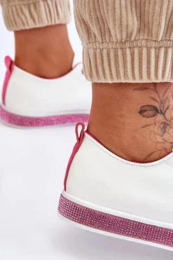 Trampki Damskie Niskie></noscript>Boto Niskie Trampki Damskie Z Dżetami Biało-Różowe Demira