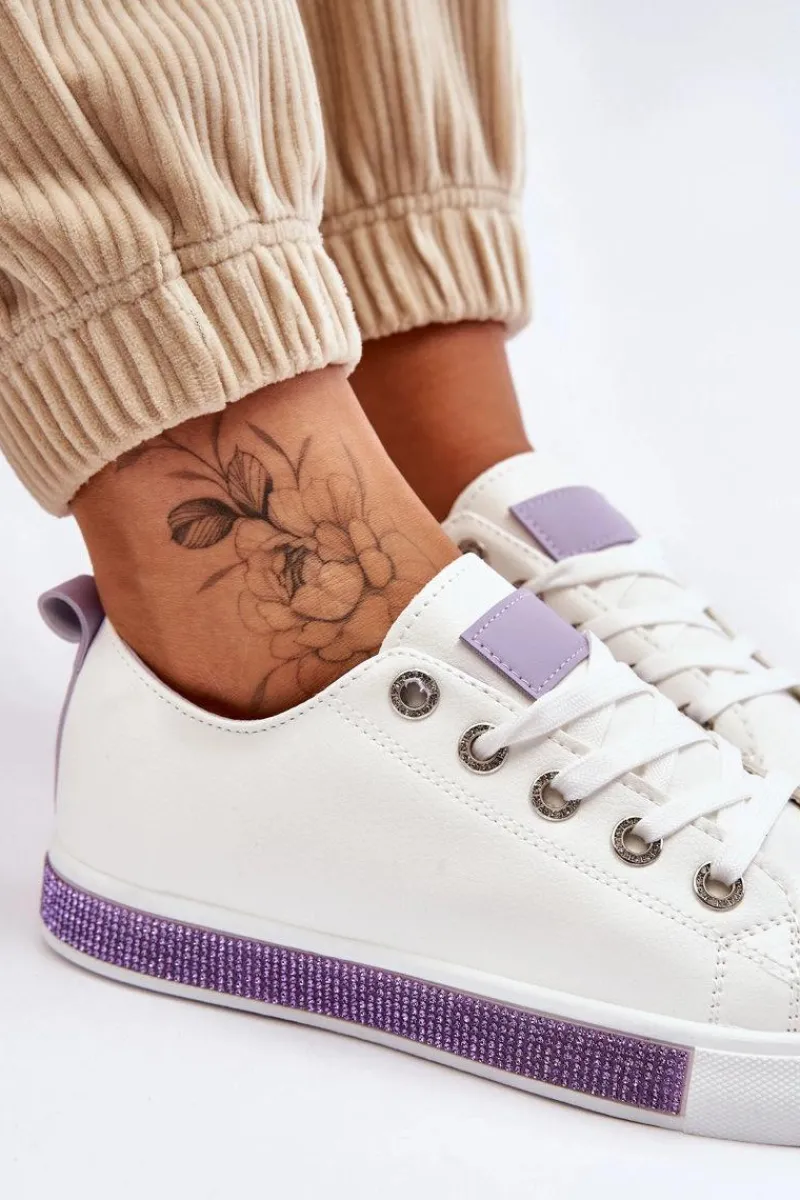 Outlet Boto Niskie Trampki Damskie Z Dżetami Biało-Fioletowe Demira