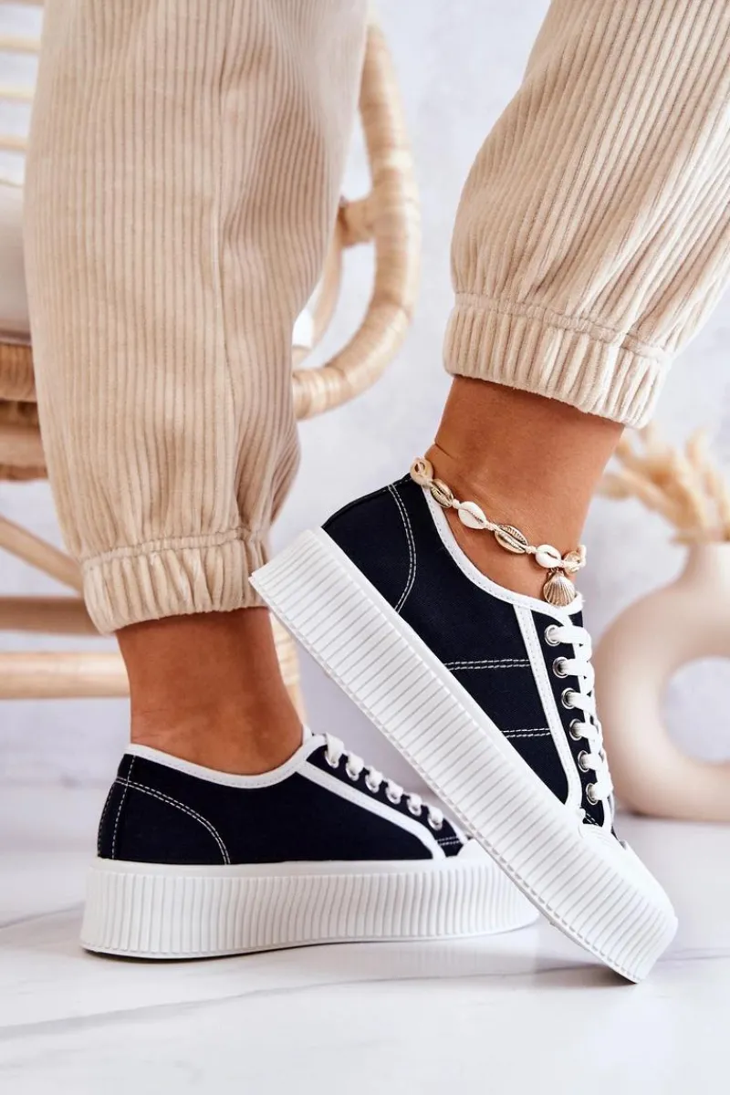 Clearance Boto Niskie Trampki Na Platformie Czarne Mischa