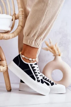 Clearance Boto Niskie Trampki Na Platformie Czarne Mischa