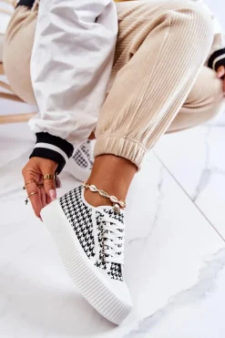 Trampki Damskie Niskie>Boto Niskie Trampki Na Platformie Biało-Czarne Mischa