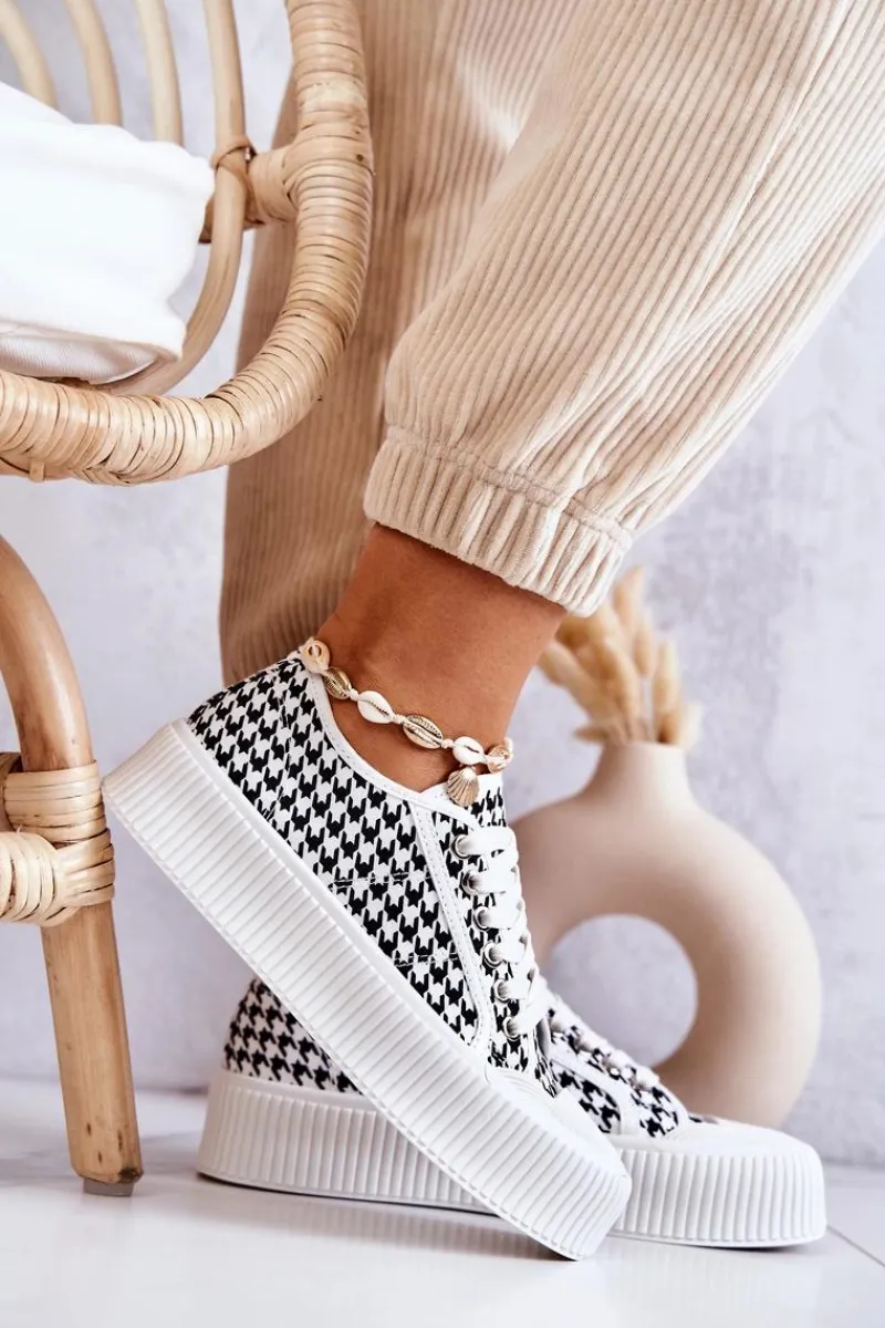 Trampki Damskie Niskie>Boto Niskie Trampki Na Platformie Biało-Czarne Mischa