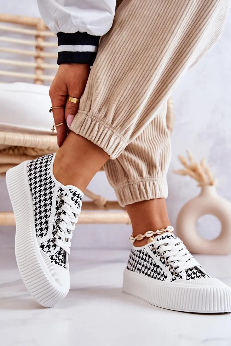 Trampki Damskie Niskie>Boto Niskie Trampki Na Platformie Biało-Czarne Mischa