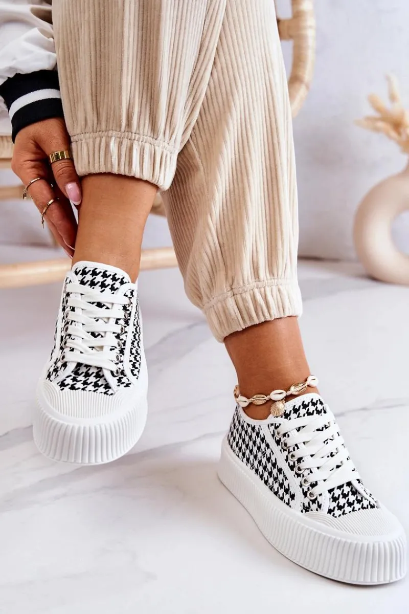 Trampki Damskie Niskie>Boto Niskie Trampki Na Platformie Biało-Czarne Mischa