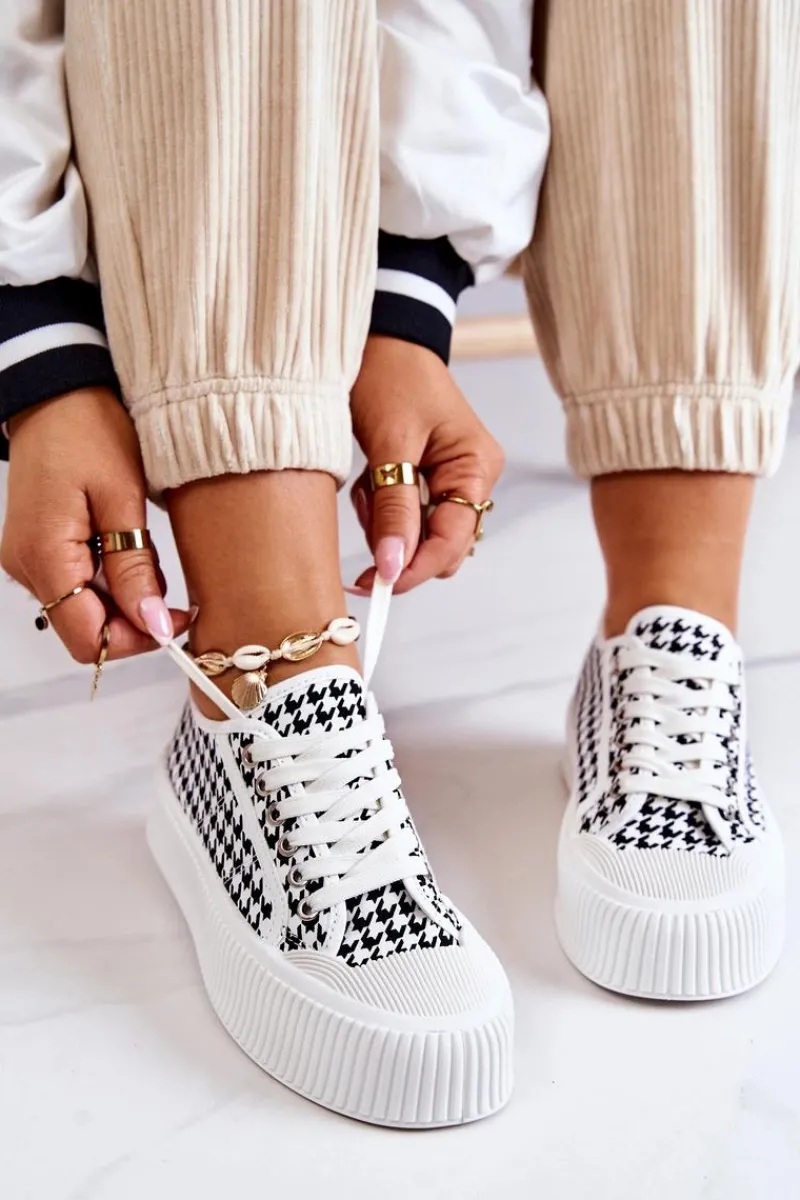 Trampki Damskie Niskie>Boto Niskie Trampki Na Platformie Biało-Czarne Mischa