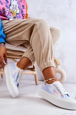 Trampki Damskie Niskie>Boto Niskie Trampki Na Platformie Niebiesko-Różowe Mischa