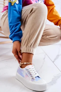 Trampki Damskie Niskie></noscript>Boto Niskie Trampki Na Platformie Niebiesko-Różowe Mischa