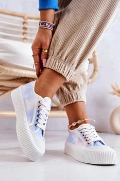 Trampki Damskie Niskie></noscript>Boto Niskie Trampki Na Platformie Niebiesko-Różowe Mischa