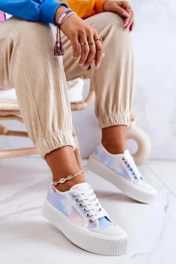 Trampki Damskie Niskie></noscript>Boto Niskie Trampki Na Platformie Niebiesko-Różowe Mischa