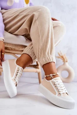 Online Niskie Trampki Na Platformie Beżowe Mischa Damskie Trampki Damskie Niskie