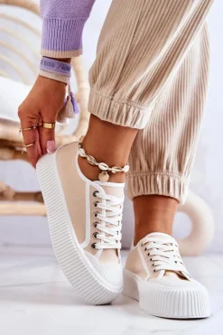 Online Niskie Trampki Na Platformie Beżowe Mischa Damskie Trampki Damskie Niskie