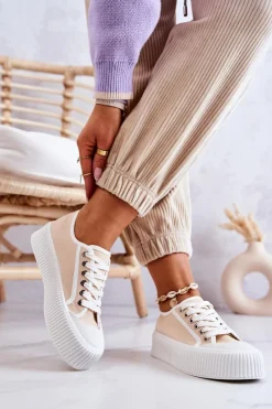 Online Niskie Trampki Na Platformie Beżowe Mischa Damskie Trampki Damskie Niskie