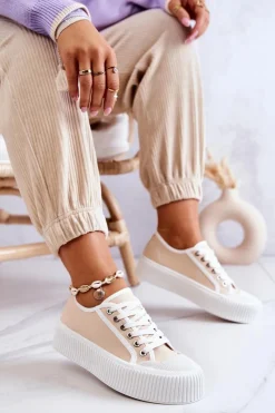 Online Niskie Trampki Na Platformie Beżowe Mischa Damskie Trampki Damskie Niskie