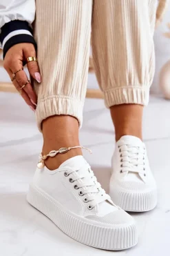 Trampki Damskie Niskie>Boto Niskie Trampki Na Platformie Białe Mischa