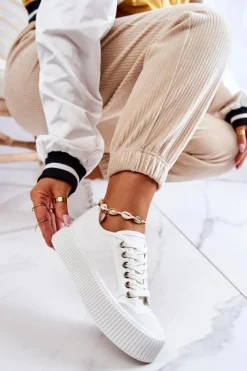 Trampki Damskie Niskie>Boto Niskie Trampki Na Platformie Białe Mischa