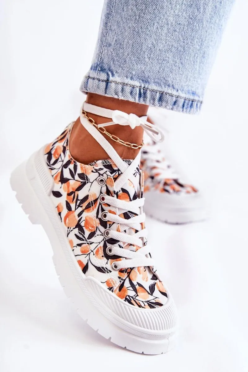 Trampki Damskie Niskie>Boto Niskie Trampki Wiązane W Owoce Białe Amissa