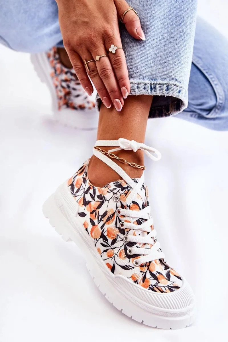 Trampki Damskie Niskie>Boto Niskie Trampki Wiązane W Owoce Białe Amissa