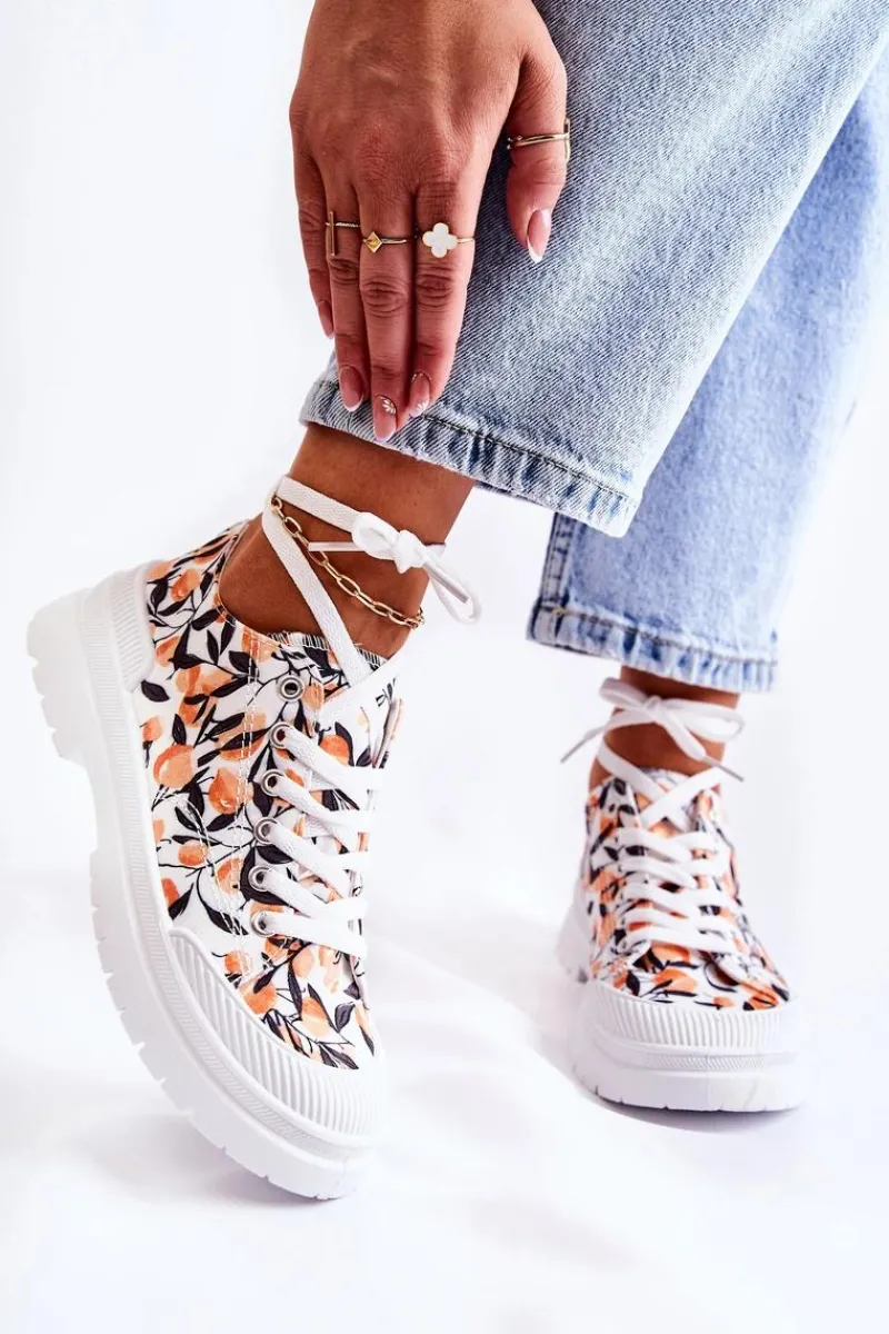 Trampki Damskie Niskie>Boto Niskie Trampki Wiązane W Owoce Białe Amissa