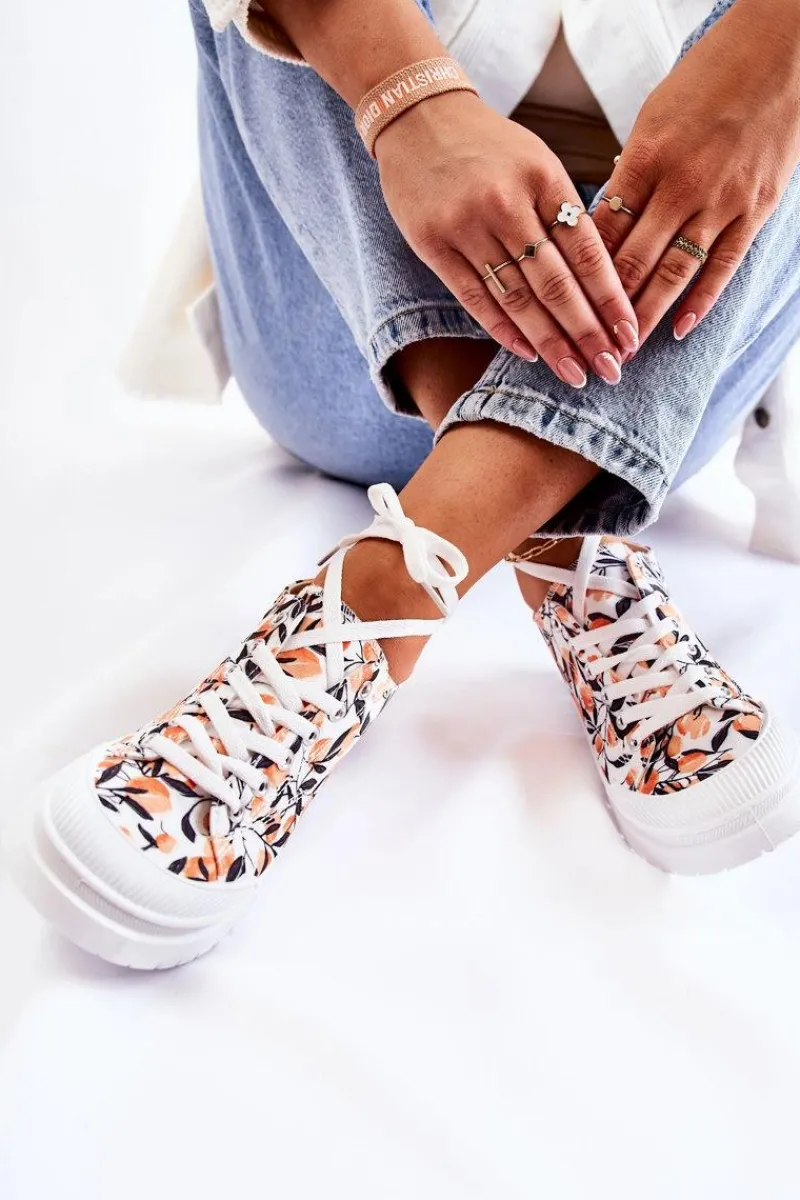 Trampki Damskie Niskie>Boto Niskie Trampki Wiązane W Owoce Białe Amissa