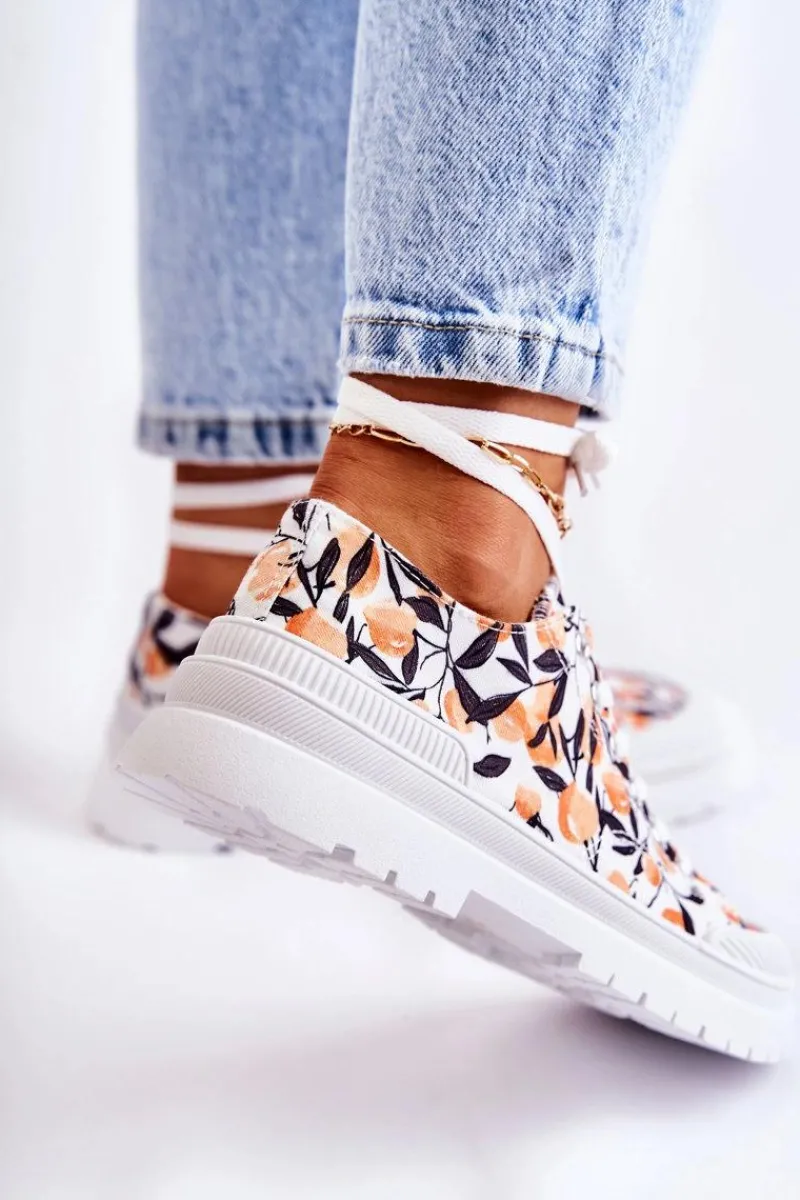 Trampki Damskie Niskie>Boto Niskie Trampki Wiązane W Owoce Białe Amissa