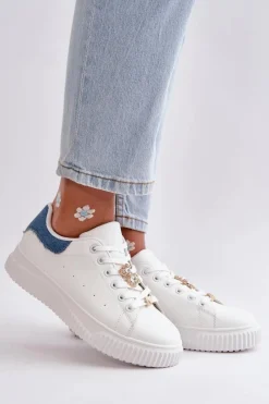 Trampki Damskie Niskie|Sneakersy Damskie>Boto Niskie Trampki Z Eko Skóry Z Przypinkami Biało-Niebieskie Cillione