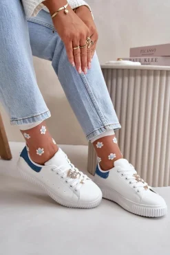 Trampki Damskie Niskie|Sneakersy Damskie></noscript>Boto Niskie Trampki Z Eko Skóry Z Przypinkami Biało-Niebieskie Cillione