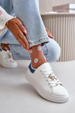 Trampki Damskie Niskie|Sneakersy Damskie></noscript>Boto Niskie Trampki Z Eko Skóry Z Przypinkami Biało-Niebieskie Cillione