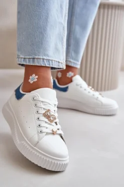 Trampki Damskie Niskie|Sneakersy Damskie></noscript>Boto Niskie Trampki Z Eko Skóry Z Przypinkami Biało-Niebieskie Cillione