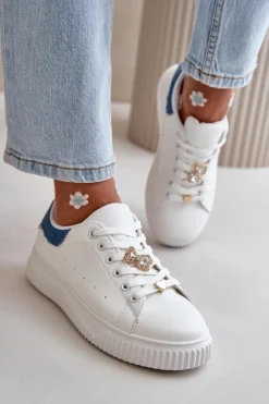 Trampki Damskie Niskie|Sneakersy Damskie></noscript>Boto Niskie Trampki Z Eko Skóry Z Przypinkami Biało-Niebieskie Cillione