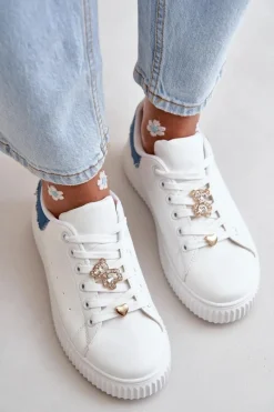 Trampki Damskie Niskie|Sneakersy Damskie></noscript>Boto Niskie Trampki Z Eko Skóry Z Przypinkami Biało-Niebieskie Cillione