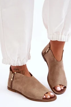 Sale Niskie Zamszowe Botki Sandały Nicole 2799/023 Beżowe Damskie Sandały Płaskie|Botki Wiosenne