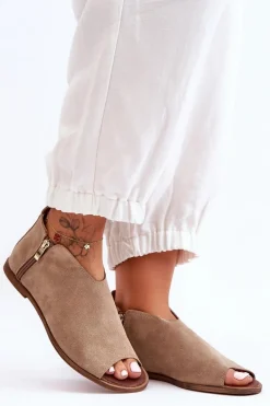 Sale Niskie Zamszowe Botki Sandały Nicole 2799/023 Beżowe Damskie Sandały Płaskie|Botki Wiosenne