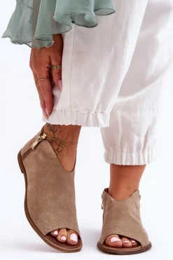 Sale Niskie Zamszowe Botki Sandały Nicole 2799/023 Beżowe Damskie Sandały Płaskie|Botki Wiosenne