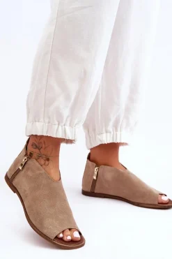 Sale Niskie Zamszowe Botki Sandały Nicole 2799/023 Beżowe Damskie Sandały Płaskie|Botki Wiosenne